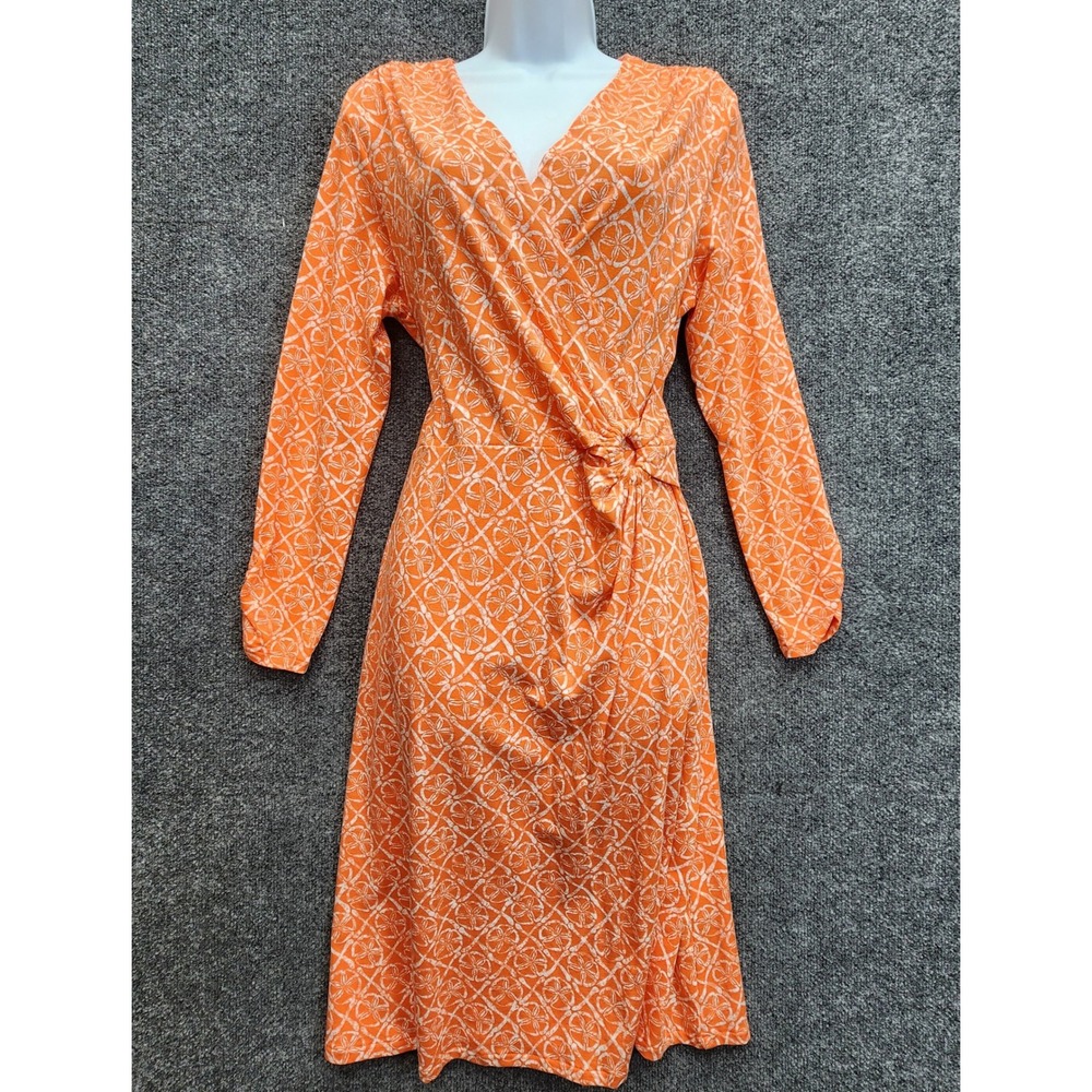 Pendleton Faux Wrap Orange Modal Stretch Geometric Jersey Midi Dress Women's M